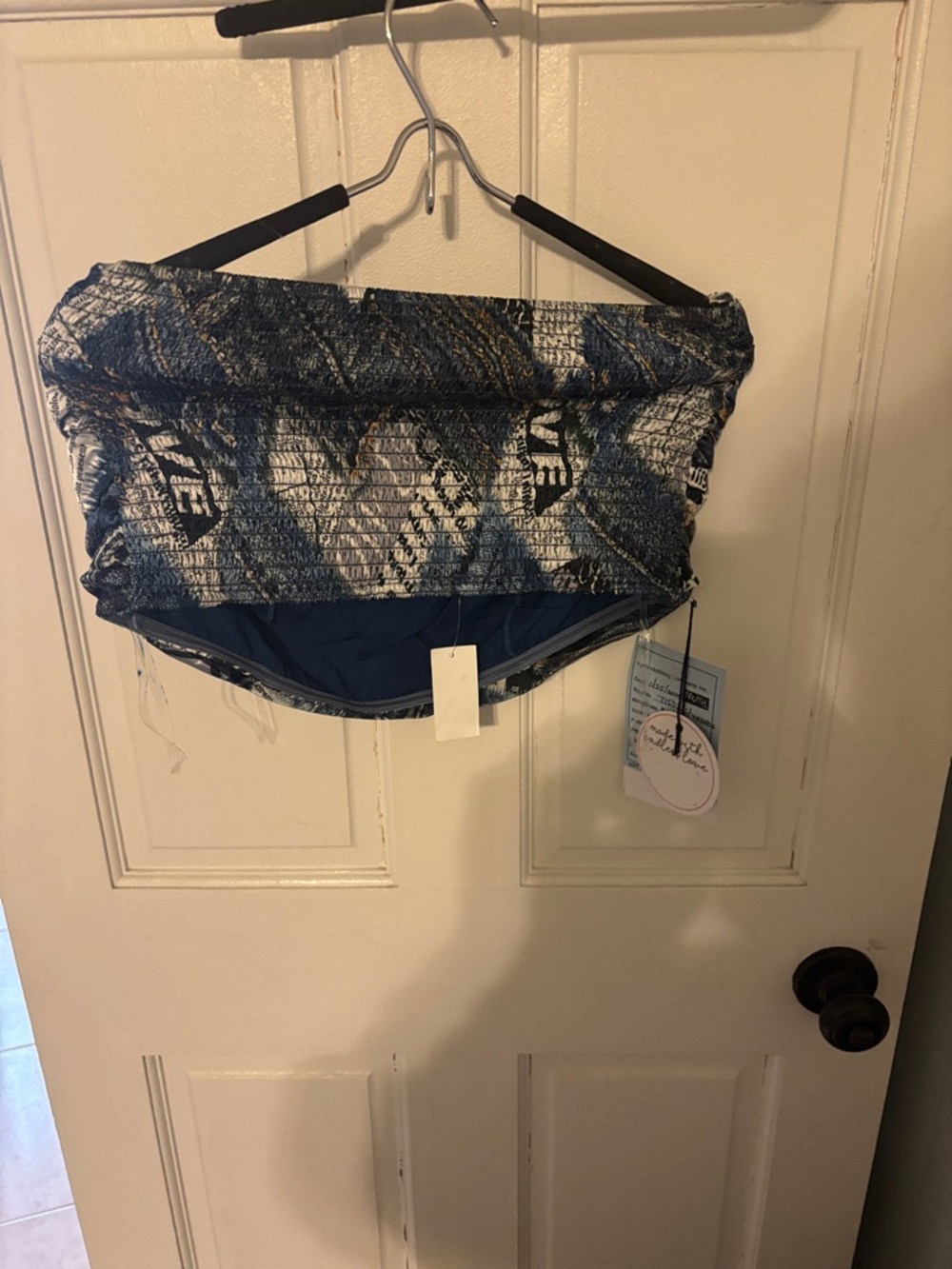 Blue Patterned Strapless Sleeve Top